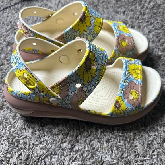 CROCS Mega Crush Retro Floral Sandals Vanilla Cork Size Men’s 8 Women’s 10 - Picture 10 of 12